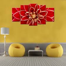 Red Flower 5 Piece Canvas Wallart Hd