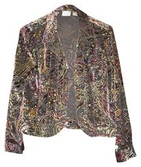 Chicos Womens Burn Velvet Evening Jacket Size 1 Small Gold Sequins Top