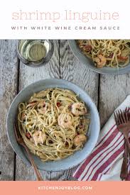 Tender shrimp smothered in a delicious creamy garlic butter sauce. Shrimp Linguine With White Wine Cream Sauce Kitchen Joy