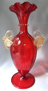 Vintage Murano Red Art Glass Tall Vase