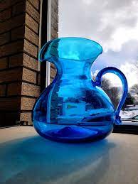 Mcm Blue Blenko Glass Pitcher Vase