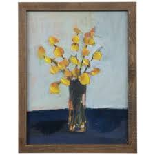 yellow flowers in vase wood wall decor