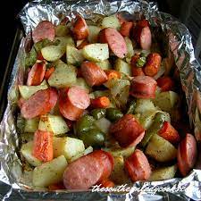 smoked sausage and roasted vegetables