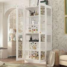 White Wood 2 Glass Door Accent Cabinet