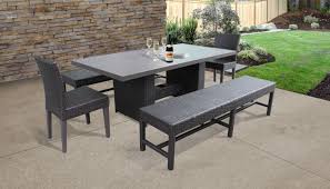 Choosing outside benches over dining room chairs is also a great idea if you have limited seating space on your deck, patio, or around your pool. Belle Rectangular Outdoor Patio Dining Table With 2 Chairs And 2 Benches