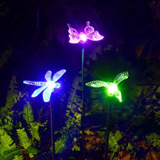 Oxyled Oxyled Solar Garden Lights 3 Pack Solar Stake Light Hummingbird Butterfly Dragonfly Solar Powered Pathway Lights Multi Color Changing Led Lights Outdoor Decorative Landscape Lighting For Garden Patio Lawn