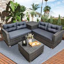 rattan patio sofa set 4 pieces outdoor