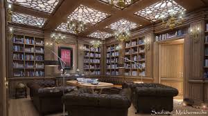 Classic Library Room Design With Wooden Theme By