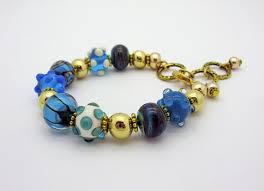 Turquoise Gold Glass Bead Bracelet