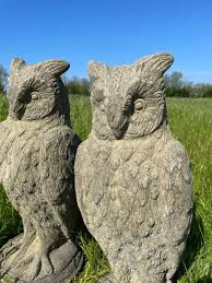 Pair Of Large Eagle Owl Stone Statues