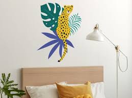 Bright Cheetah And Leaves Wall Sticker