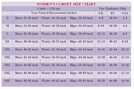 Womens Corsets Size Chart Correct Corset Size Chart For Women