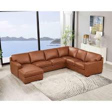 Sworth Brown Leather 4 Piece Sectional With Left Facing Chaise