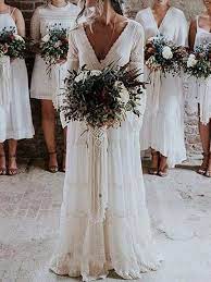 Information about your use of this site is shared with google. Boho Wedding Dresses 2021 A Line Deep V Neck Multilayer Lace Chiffon Beach Party Dress Bridal Gowns Milanoo Com