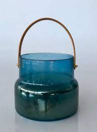 Blue Glass Candle Holder Leather