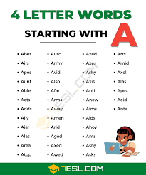 40 cool 4 letter words starting with a