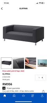Ikea Klippan 2 Seater Sofa Grey Cover