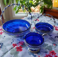 Vintage Cobalt Blue Glass Bowls For