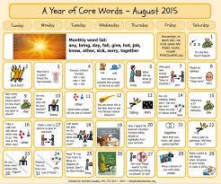 Aac Core Word Calendars For August Praactical Aac