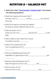Select one or more questions using the checkboxes above each question. Nutrition 8 A Balanced Diet Worksheet
