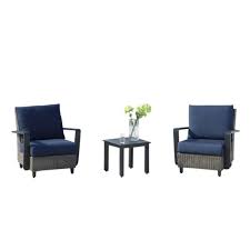 Patio Conversation Set With Blue Cushions
