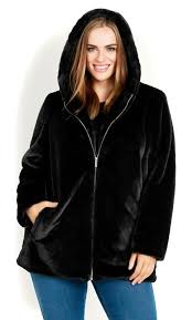 Fur Black Zip Hood Jacket Evans
