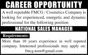Sales Manager Jobs In Pakistan 2014 At A Cosmetics Company In
