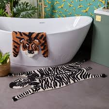 zebra cotton bath mat black white so