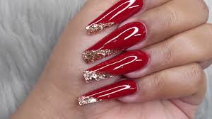27+ red and gold nail art designs, ideas | design trends. Red Gold Glitter Side French Acrylic Nails English Youtube