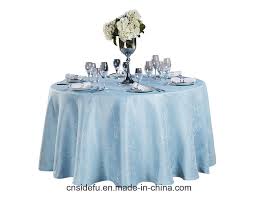 China Hotel Wedding Light Blue Polyester Jacquard Luxury Linen Tablecloth Round China Tablecloth And Tablecloth Round Price