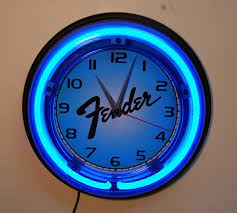 Fender Guitar Logo Neon Wall Clock
