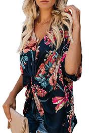 Dokotoo Womens Fashion Floral Print Shirts Short Sleeve V Neck Twist Tops And Blouse S Xxl