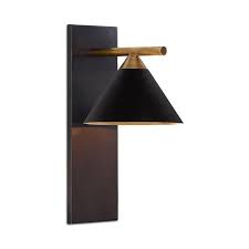 Cleo Black Iron Brass Cone Wall Sconce