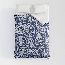 White And Navy Blue Paisley Comforter