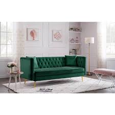 westsky 77 2 in wide square arm modern simplicity velvet accent straight sofa with golden metal leg of living room in green