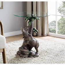 Gray Glass Top Elephant End Table