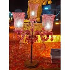 Led Table Top Pink Glass Lamp For