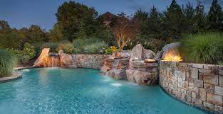 Pool With Waterfalls Retaining Walls