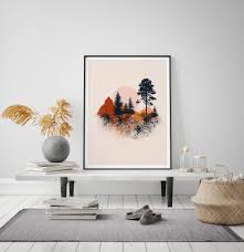 Burnt Orange Mountain Wall Art Prints