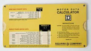 Vintage Square D Company Motor Data Calculator Slide Chart