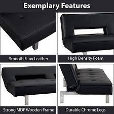 Homestock Black Futon Sofa Bed Faux Leather Futon Couch Modern Convertible Folding Sofa Bed Couch With Chrome Legs Reclining Couch