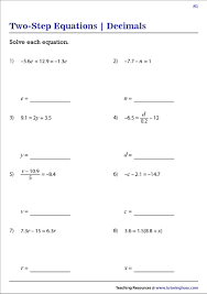 Two Step Equations With Decimals Worksheets