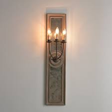 French Candle 3 Light Mirrored Wall Sconce Weathered Wood Panel Metal
