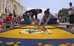 colorful sawdust carpets for holy week