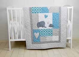elephant baby blanket teal gray quilt