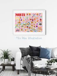 Paris Map Poster Wall Art Ilration
