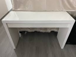 malm dressing table w gl top white