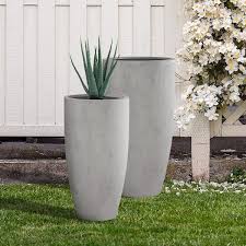 Kante 31 4 And 23 6 H Natural Finish Concrete Tall Planters Set Of 2 Large Outdoor Indoor W Drainage Hole Rubber Plug Natural Concrete