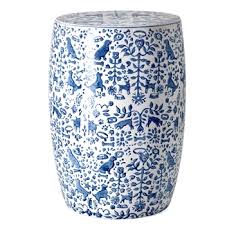 Ceramic Garden Stool Otomi Delft Blue