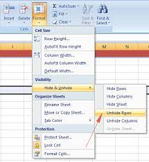 to unhide columns rows sheet in excel